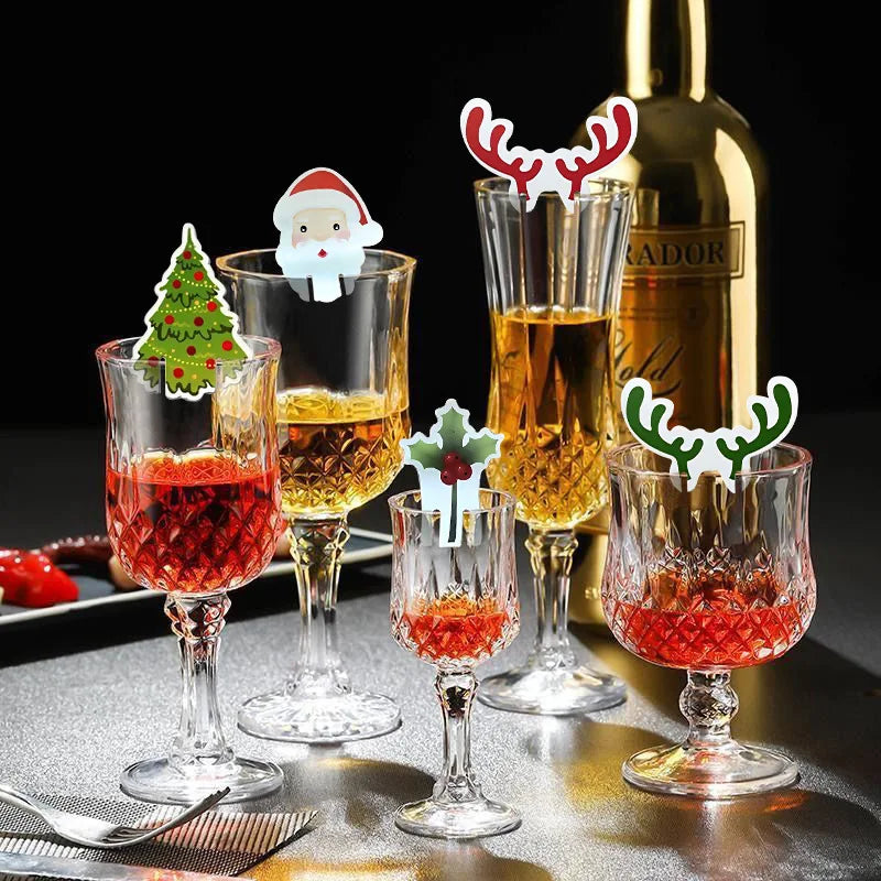 10pcs Santa Claus Snowman Tree Wine Glass 2024 Merry Christmas Decorations For Home Table Place Cards Xmas Gift New Year Party