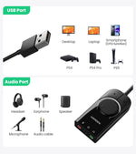 UGREEN Sound Card USB Audio Interface External 3.5mm Microphone Audio Adapter Soundcard for PC Laptop PS4 Headset USB Sound Card