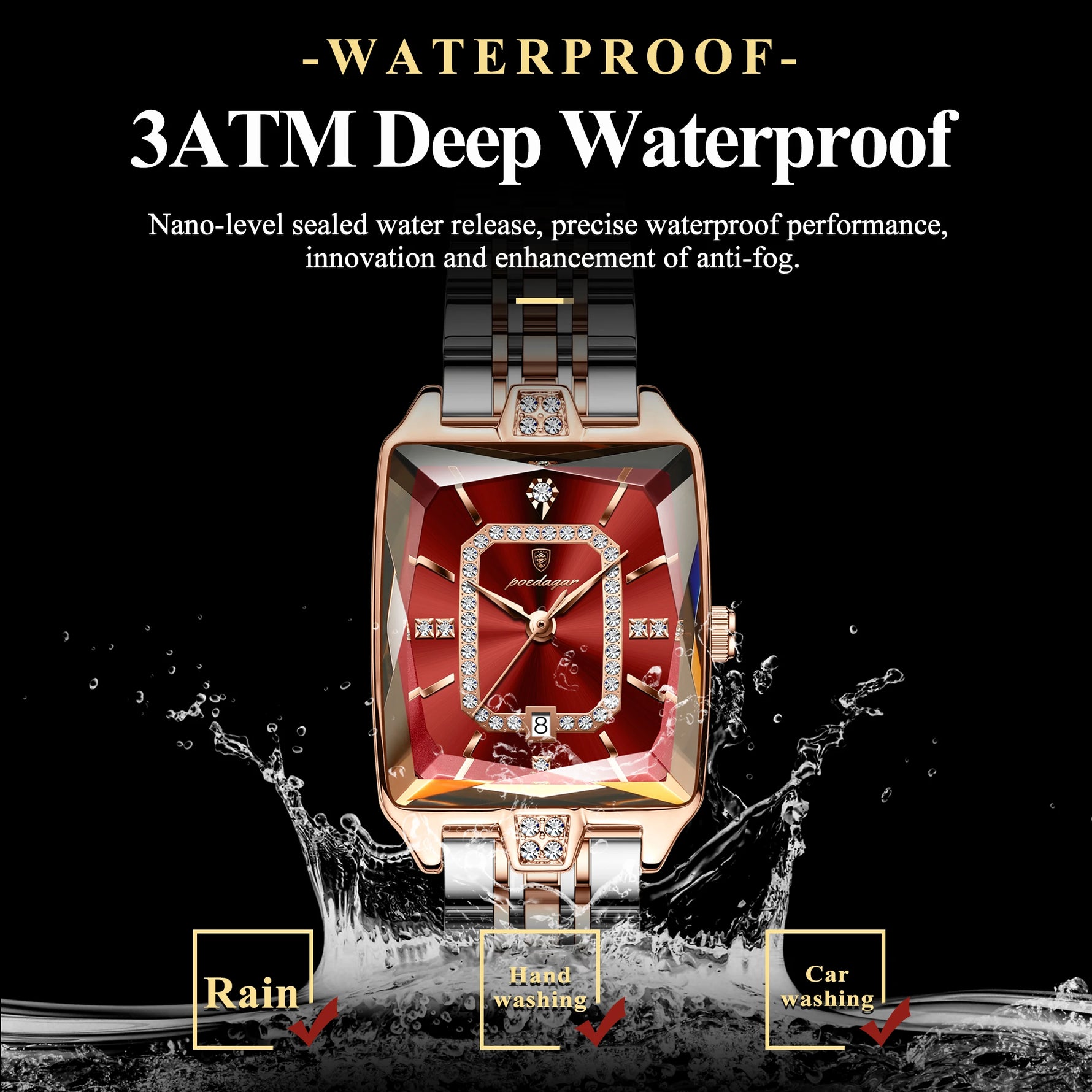 POEDAGAR Luxury Rectangle Watch For Woman Waterproof Calendar Simple Ladies Watch Fashion Stainless Steel Quartz Women's Watches