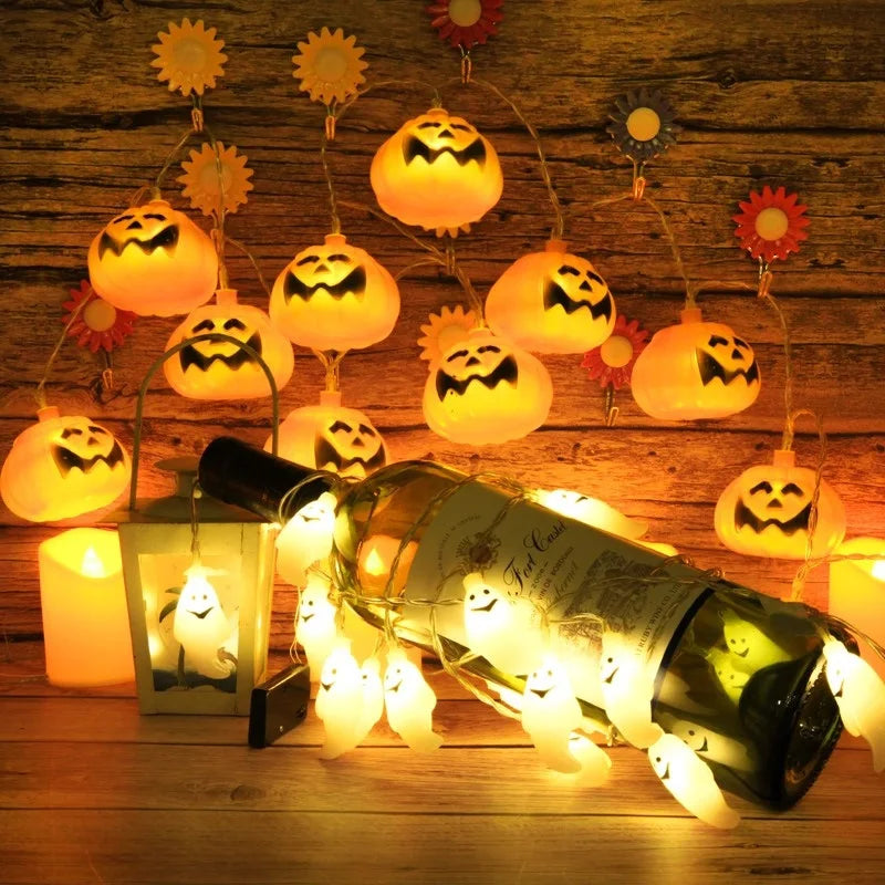 1.5M 10LED Halloween LED Light String Horror Eyeballs Pumpkin Spider Bat Skull Lamp Trick Or Treat Happy Halloween Party Decor