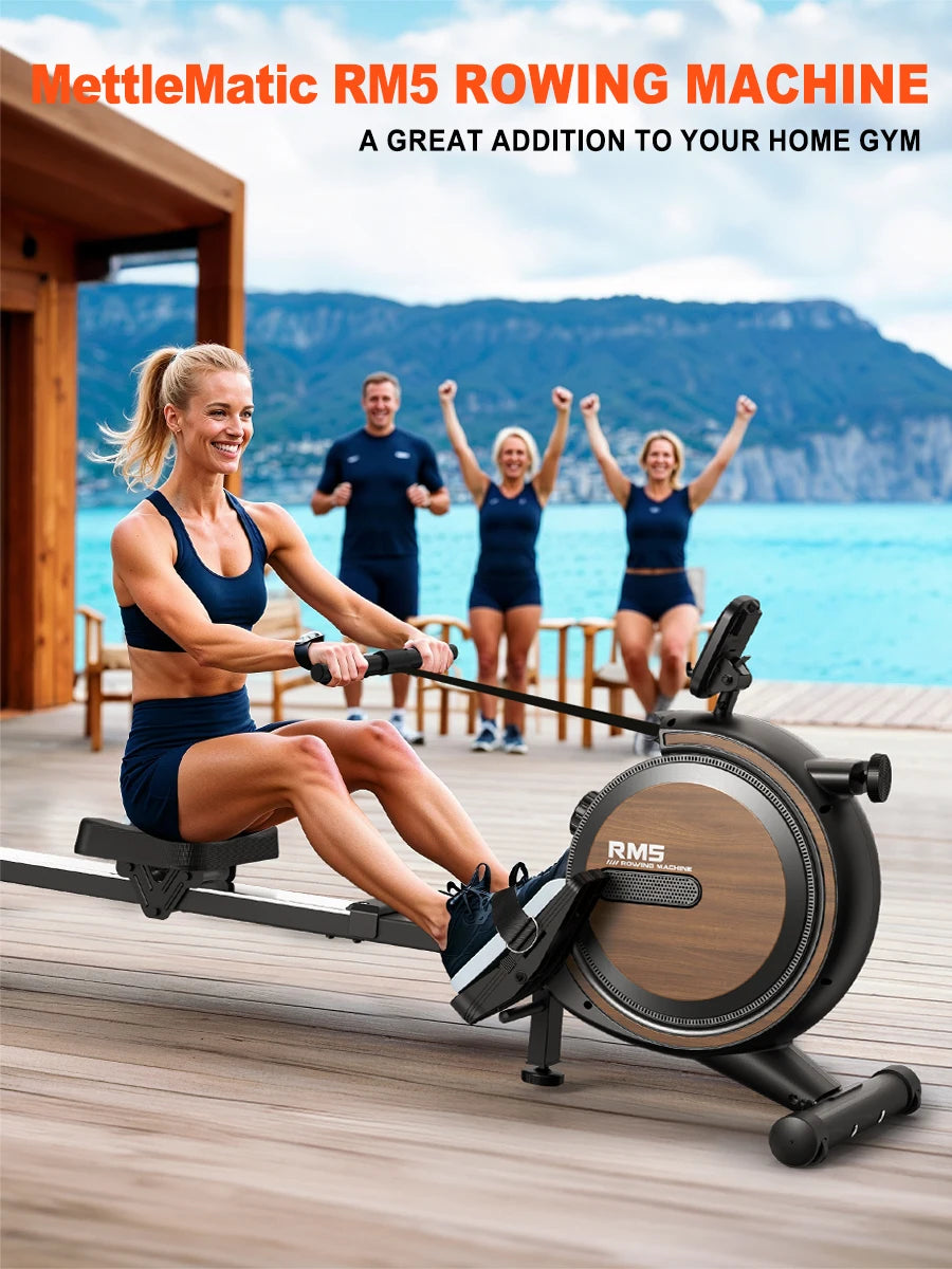 MettleMatic Rm5 Magnetic Rowing Machine, Bluetooth, 16-Level Resistance, 150kg Capacity, Home Use