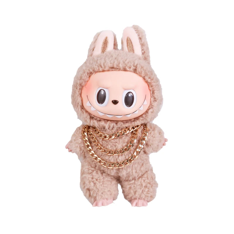 Luxury Tidal Current Labubu Black Hip Hop Mask Knitted Hat Accessories 3-Layer Big Gold Chain Street Fashion Doll Ornaments