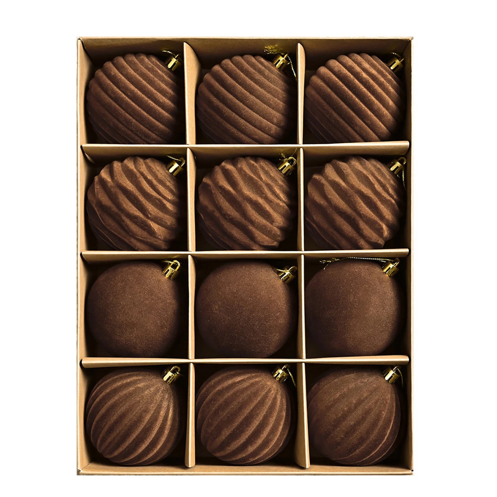 Flocked Christmas Ball 8cm Brown Gift Box Set Christmas Ornament Tree Decor Holiday Hanging Pendant Christmas Scene Arrangement