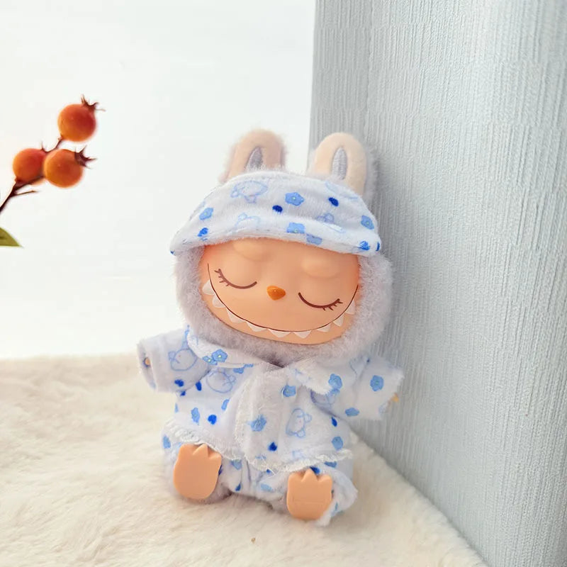 Labubu Mini Pajamas with Eye Mask Three-piece Kawaii 15-17cm V1 V2 Labubu Clothes Cute Idol Plush Doll Accessories