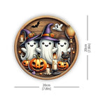 Halloween Witch Hat Circular Wooden Sign - Cute Ghost, Pumpkin, Bat Design, Suitable for Home Kitchen, Garden Porch Decoration