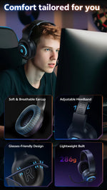 QCY Heroad V200 Gaming Over Ear Headphone Wireless Bluetooth 6.0 with Mic 50mm Driver 7.1 Surround Sound Dynamic EQ RGB Headset