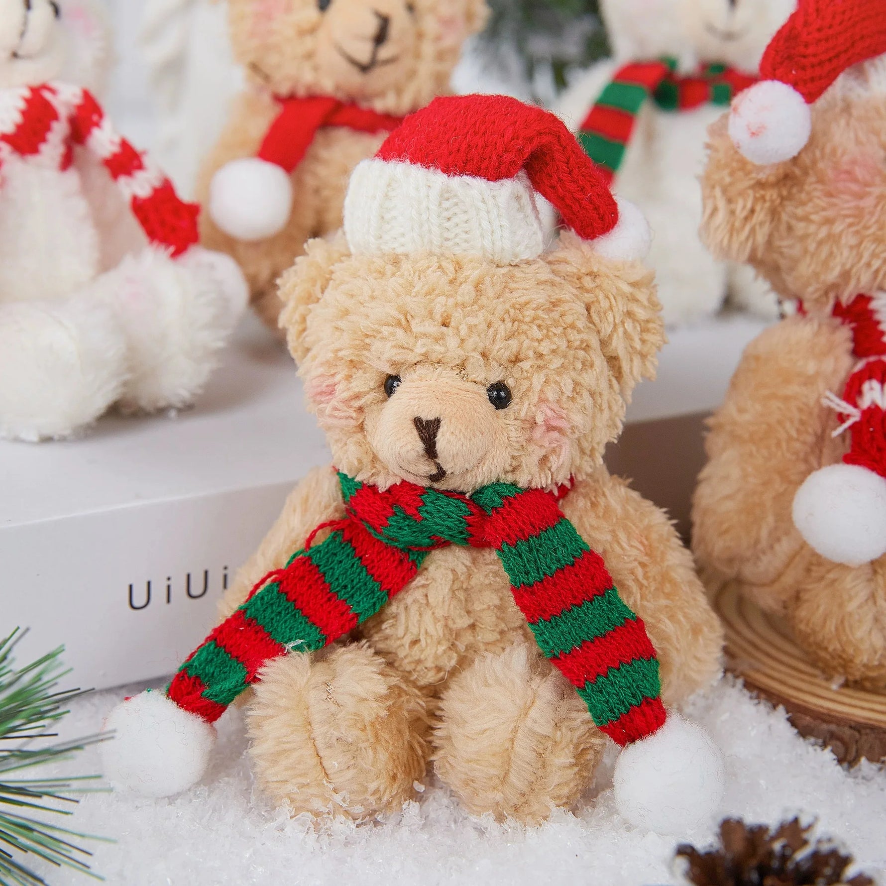 Mini Santa Knitted Hat & Scarf Small Christmas Costume for Cat Rabbit Doll Lollipop Bottle Cap DIY Xmas Party Dinner Decoration