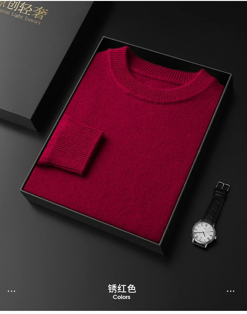 Men 100% Cashmere Thick Sweaters High Stretch Knitted Pullovers  2023 Winter Office Male Fashion  Loose Casual Tops DX01