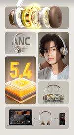 Sansui DT11 ANC Wireless Bluetooth 5.4 Headphone -45dB Active Noise Reduction Headsets 50H Playtime Over Ear Retro Earphones