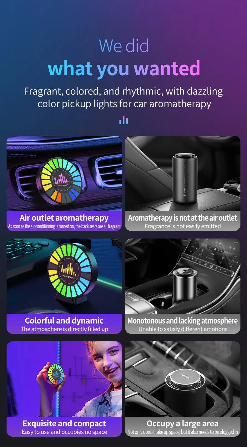Smart RGB Pickup Lights LED 3D Ambient Lamp Sound Control Music Rhythm Lights Air Freshener for Car Gaming TV Creative Decora