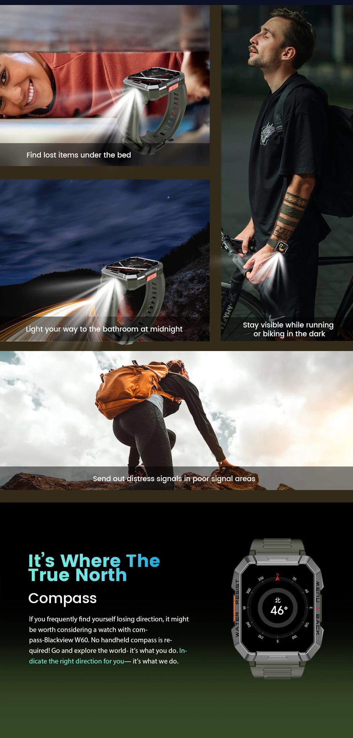 Blackview W60 2024 New Smartwatch 2.01'' HD Display TFT Rugged Smart Watch for Outdoor With Emergency Lighting Bluetooth Calling