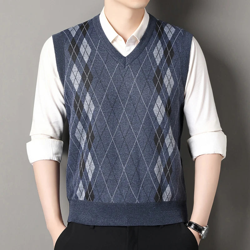 Cardigan Sweater Vests Men Autumn Winter Fleece Knitted Waistcoat Argyle Plaid Smart Causal Fashion Knit Sleeveless Sweater Vest