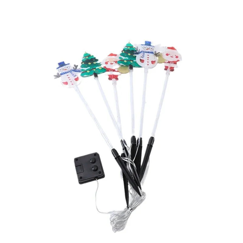 6pcs/set Solar-Powered Christmas Lawn Lights Santa Tree & Reindeer Designs for Outdoor Decor Waterproof Garden Lights Holiday