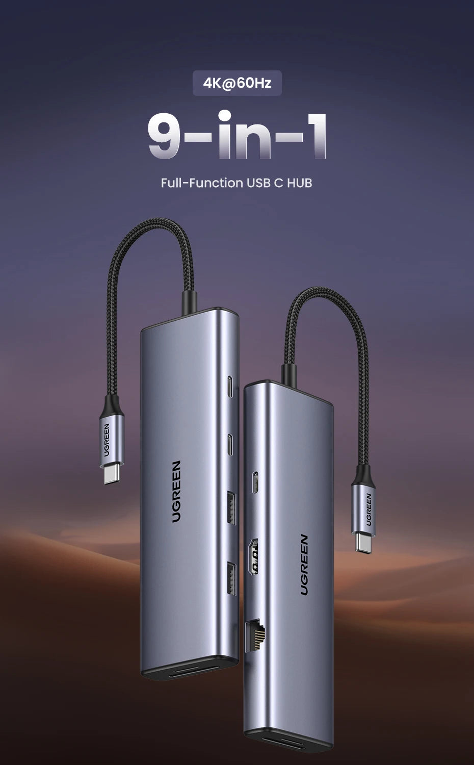 UGREEN USB-C HUB to 4K60Hz HDMI RJ45 Gigabit PD100W SD&TF USB3.0 5Gbps Splitter for MacBook Laptop Accessories Docking Station