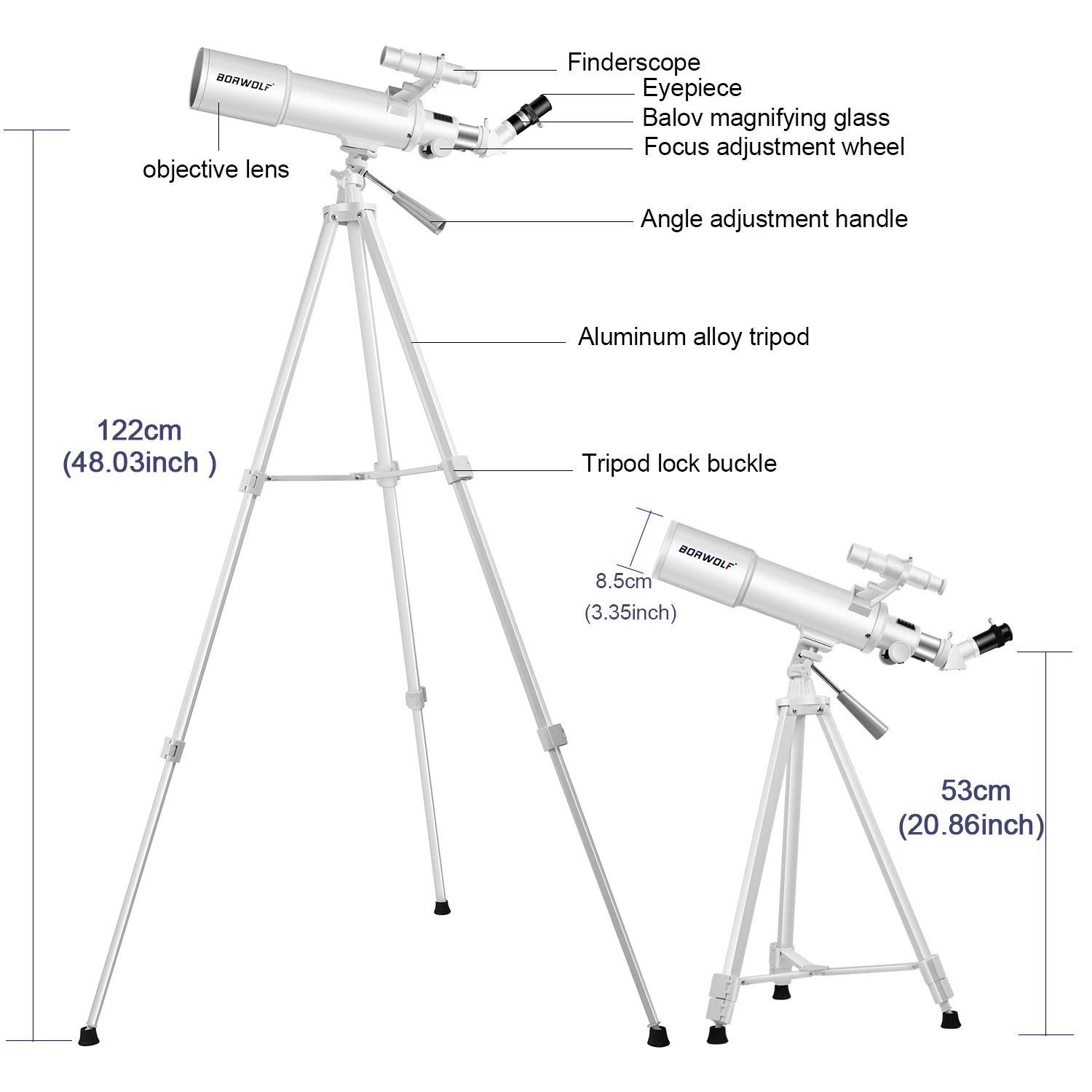 BORWOLF AZ70500 refracting astronomical telescope 70MM large aperture 25X-416X for observing the moon and planets