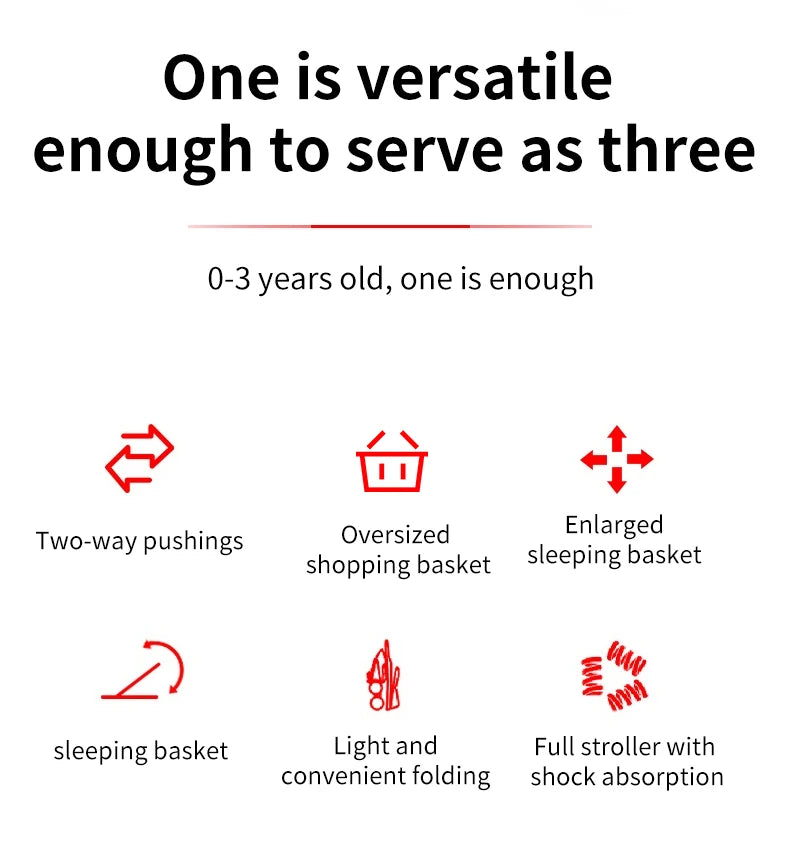 Ultimate 3-in-1 Lightweight Baby Stroller Travel System Convertible Pram & Carriage with PU Wheels for All-Terrain, Compact Fold