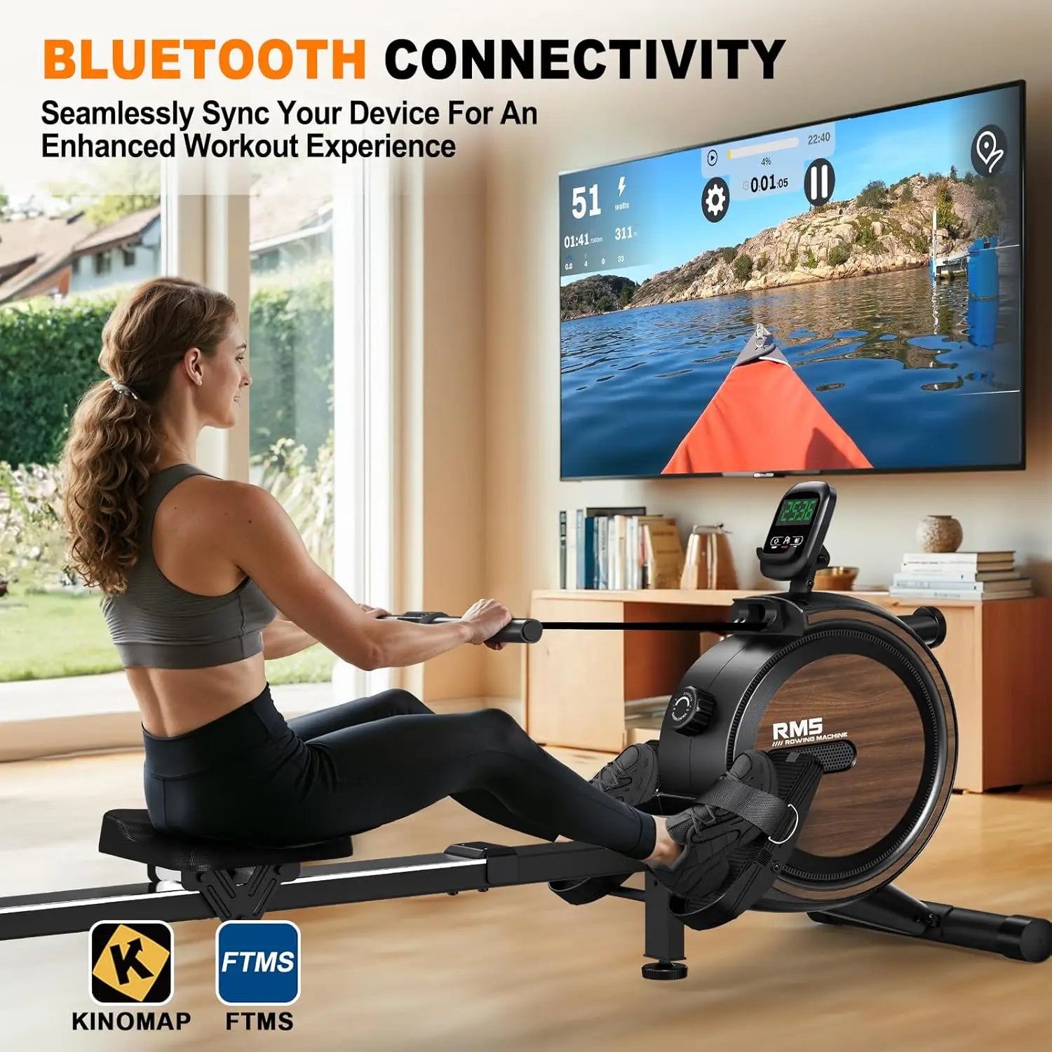 MettleMatic Rm5 Magnetic Rowing Machine, Bluetooth, 16-Level Resistance, 150kg Capacity, Home Use