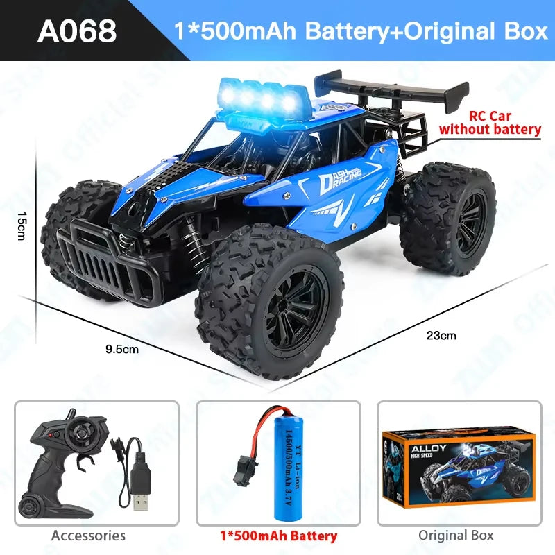 ZWN 1:16 20KM/H RC Car With LED Light 2.4G High Speed Off-Road Climbing 2WD Remote Control Car Toy Gifts for Boys Girls Kids