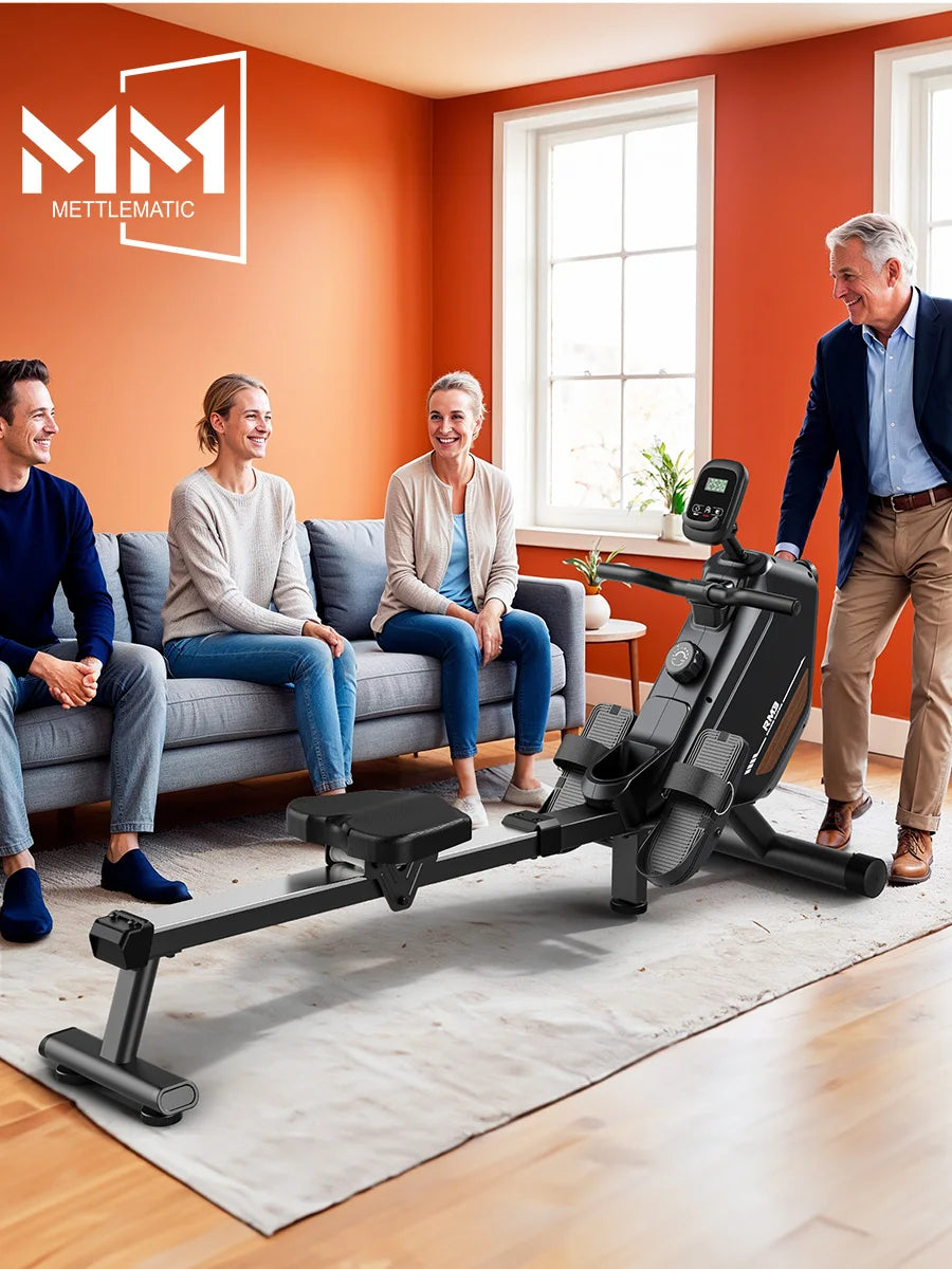 MettleMatic RM3 Foldable Rowing Machine, 300N Magnetic Resistance, 16 Levels, Bluetooth, 150kg Capacity