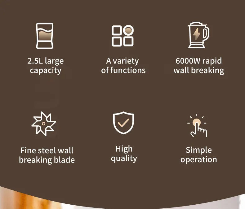 6000W Heavy Duty Commercial Blender Food Processor Stationary Mixer Ice Smoothies for Kitchen High Power Juicer Blender BPA Free