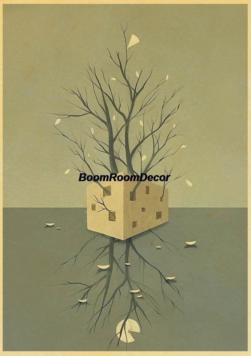 Retro Abstract Creative Poster Kraft Paper Nostalgia Canvas Prints Modern Landscape Coffee Bar Wall Art Posters Living Decor