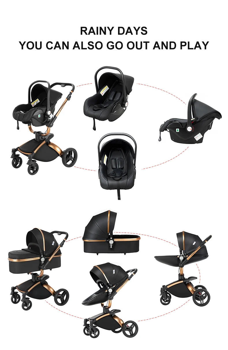 3 in 1 Lightweight High Landscape Baby Stroller Cart Carriage for Newborn Luxury Pushchair