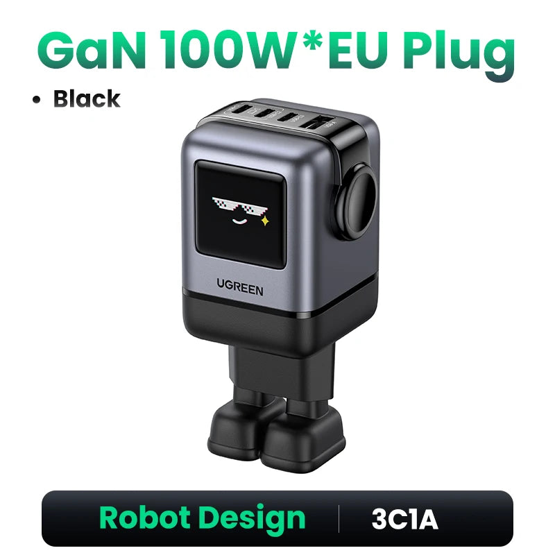 UGREEN Uno 100W GaN Charger Robot Design QC4.0 3.0 PPS PD 3.0 Fast Charger for iPhone 17 16 15 Pro Macbook Air Laptops Tablets