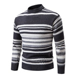 New Autumn Winter Men's Mock Neck Knit Pullovers Fashion Striped Slim Fit Knitted Sweater Men Casual Warm Pullover Knitwear Man