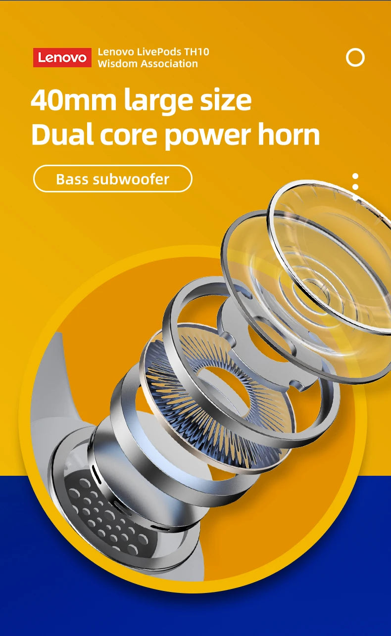 Lenovo TH10 Wireless Bluetooth Headset HIFI Stereo Earphones Foldable Over Ear Earbuds Sports Game Headphones with Microphone