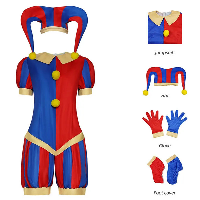 Circus Pomni Cosplay Costume with Hat Gloves Halloween Costumes