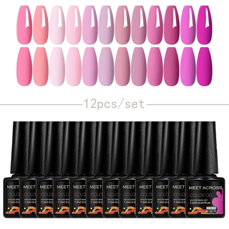 MEET ACROSS 12Pcs Gel Nail Polish Set 7.3ml Pink Blue Neon Macaron Color for Nails UV Gel LED Nail Art  Varnish Manicure Kit