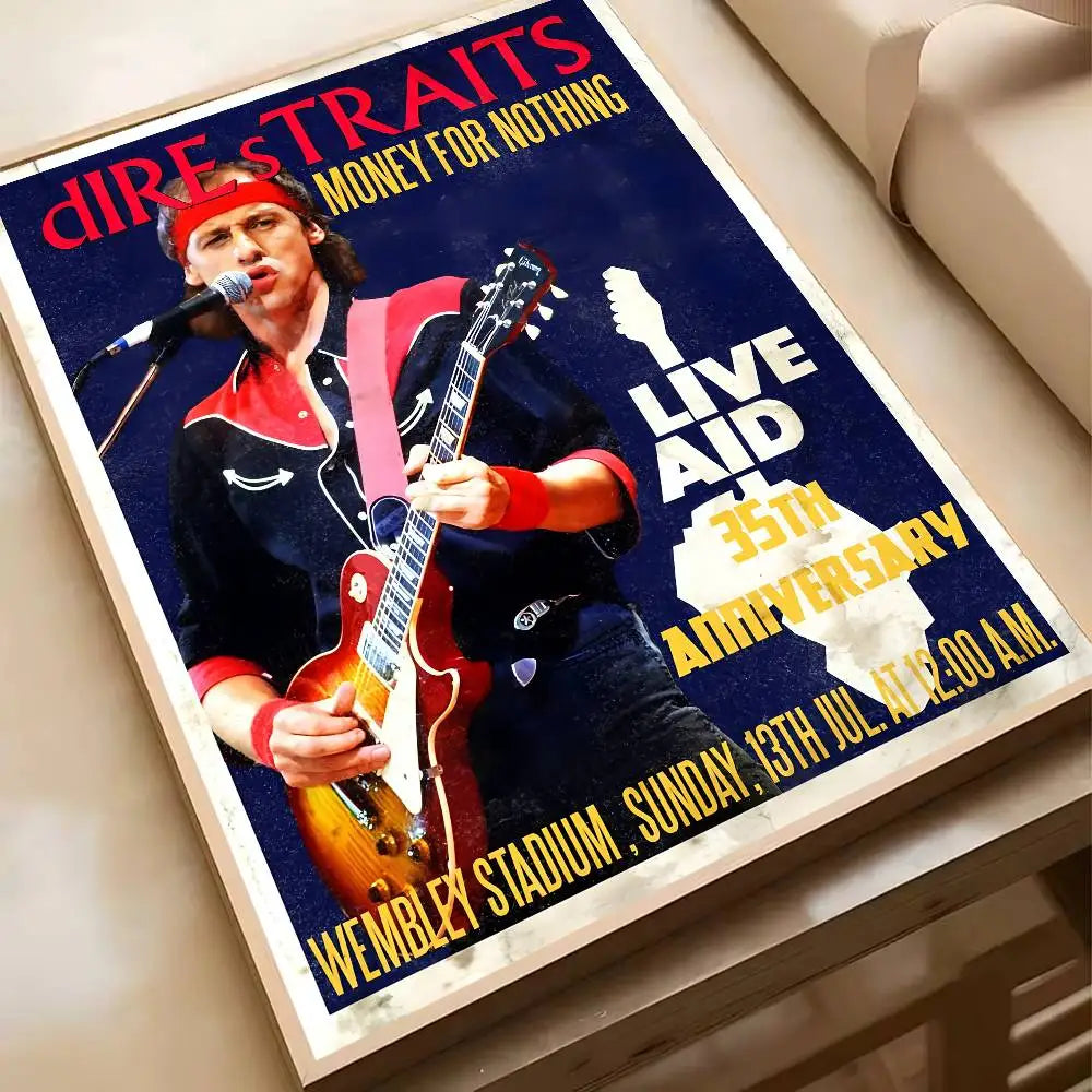 Singer D-Dire S-Straits Rock Band Poster Waterproof HD Art Wall Decal Self-Adhesive Print. Aesthetic Home Room Decor for Living