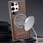 High Quality Leather Holder Electroplate Phone Case for Samsung Galaxy S25 S24 S23 Ultra S24 S23 Plus Bracket Magnetic Cover
