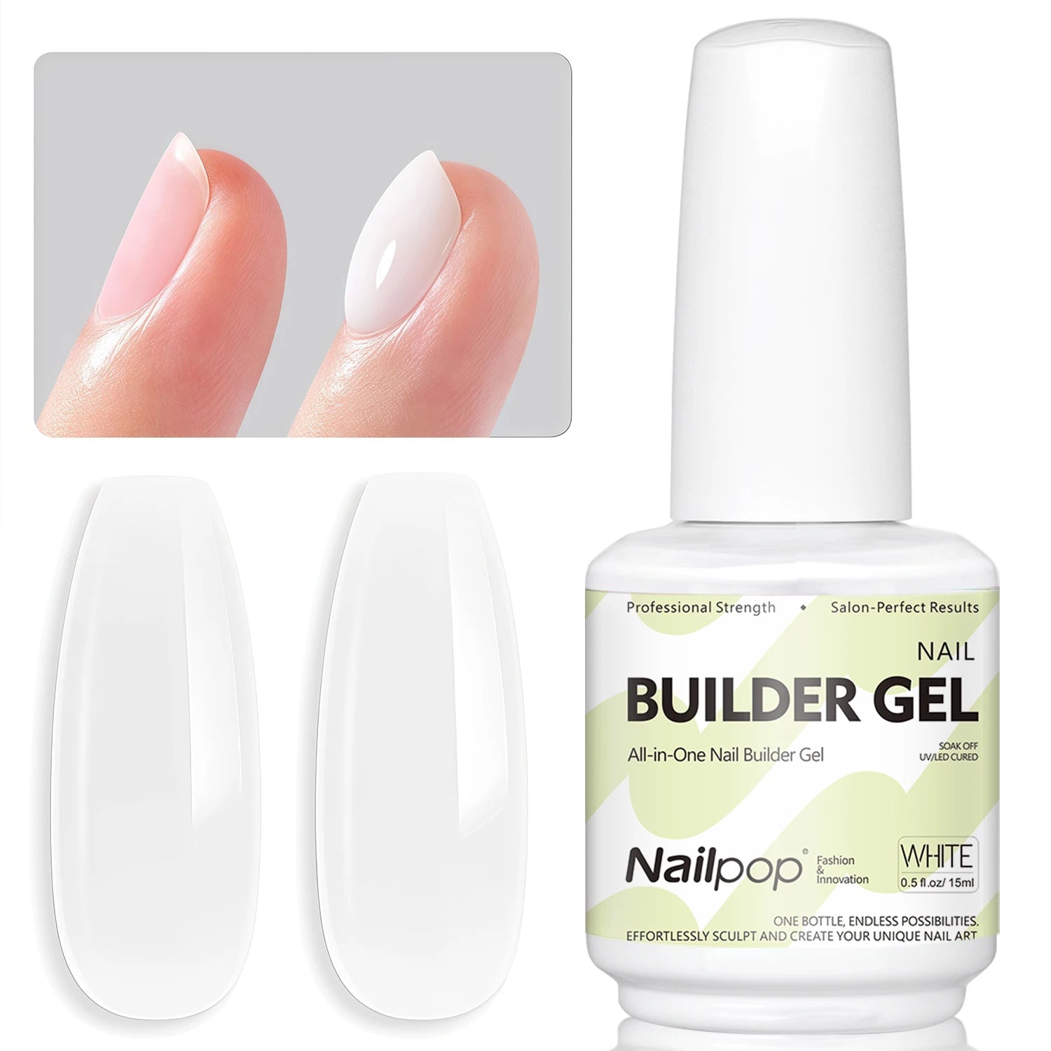 Nailpop 15ml Builder Gel Nail Polish for Nail Apex & Extension Strengthener Upgraded Soak Off UV Gel Rhinestone Glue 4 Colors