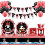 Red Black Pirate Nautical Theme Party Decorations Tableware Set for Halloween Christmas Birthday Events