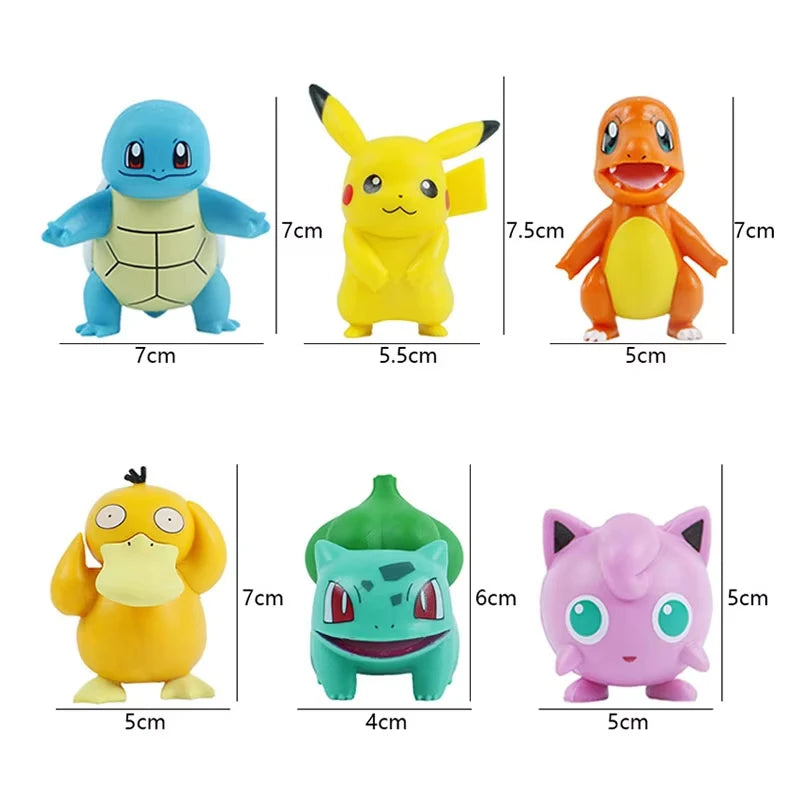 Pokemon Figures Set 6PCS Pikachu Charmander Bulbasaur Squirtle Kawaii Collectible Dolls Toys for Kids Gift
