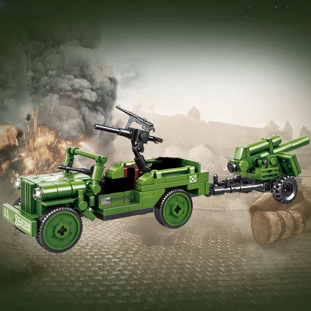 Military Patrol German Opel truck anti-aircraft gun Weapon Building Blocks WW2 Army Soldiers Brinquedos Bricks Classic Kids Toys