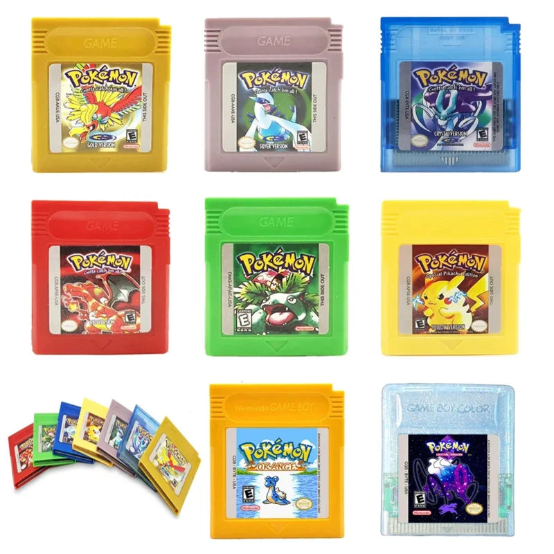 GBC Pokémon Game Cartridges – Red, Yellow, Blue, Crystal, Gold, Silver, Soul Crystal, Orange | 16-Bit Video Game Console Card & Gift Toy