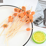 100pcs Halloween Disposable Bamboo Skewers Pumpkin Ghost Fruit Fork Buffet Dessert Cocktail Bamboo Stick Halloween Decoration