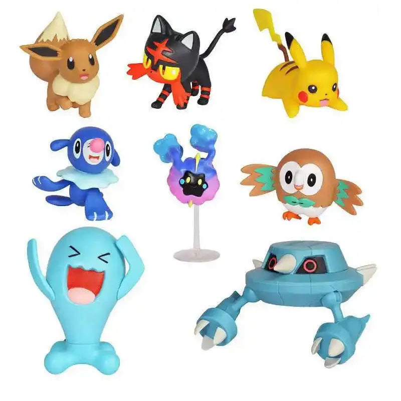 Pokemon Pikachu Figures Popplio Rowlet Cosmog Metang Eevee Litten Wobbuffet Pika Action Figure Toys for Children 8 Pcs / Set