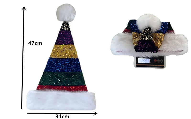 Splicing Christmas Santa Hat Xmas Long Plush Holiday Red Hat For Woman And Man Unisex 2025 New Year Festive Party Supplies Gifts
