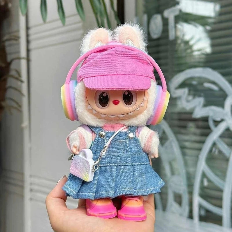 Strap skirt For labubu Big into energe doll T-Shirt Denim strap skirt Baseball Cap clothes Accessories