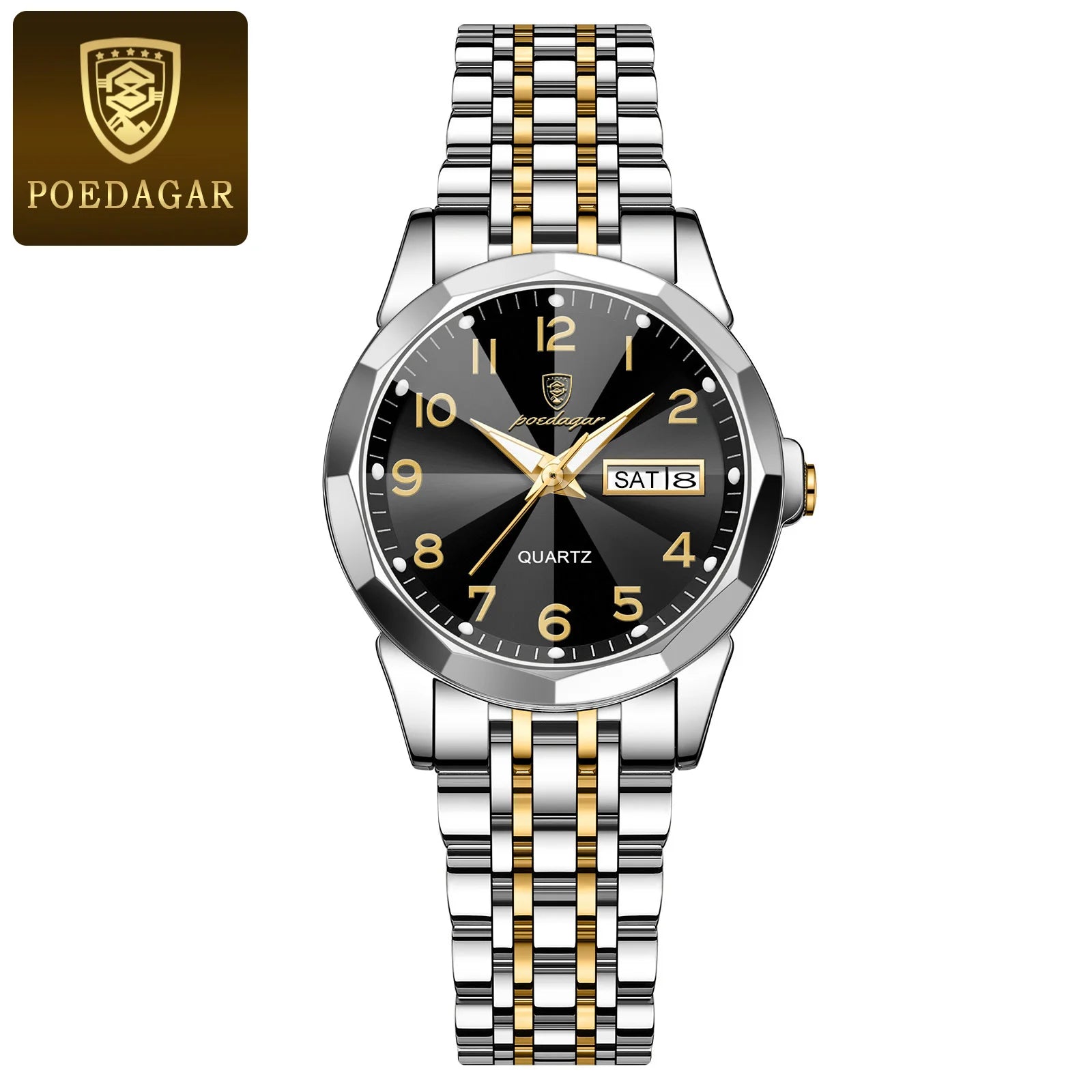 POEDAGAR Fashion Ladies Watch Waterproof Luminous Date Week Watch for Woman High Quality Stainless Steel Women's Quartz Watches