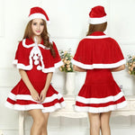 Christmas Outfits for Women Sexy Christmas Fancy Party Dress with Cape Hat 3Pcs Velvet Santa Costume Xmas Babydoll Cosplay