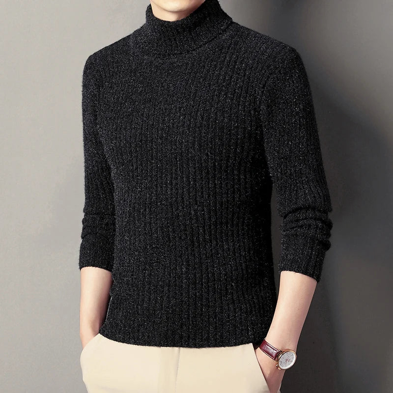 2025 New Turtleneck Sweater Men Solid Color Slim Pullovers Knitted Sweaters Mens Warm Autumn Winter Daily Casual Pullovers Man