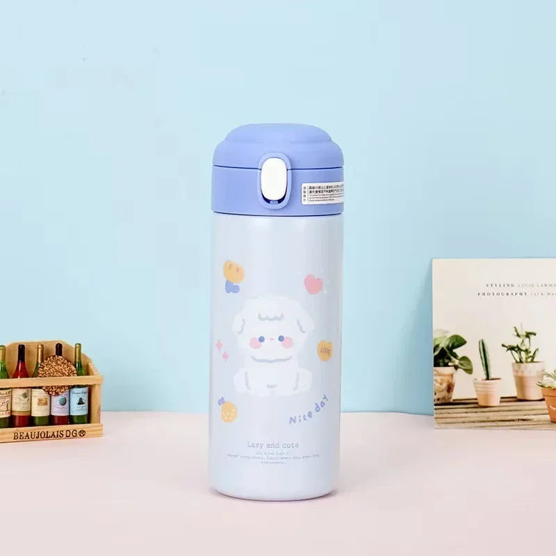 380ML Thermos Vacuum Flask Cute Cartoon 304 Stainless Steel Thermal Water Bottle Insulated Straw Cups Tumbler Drinkware