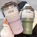 Tyeso 600/750/900ML Car Coffee Cup Thermo Bottle with Straw Portable Sport Insulated Vacuum Flask Travel Thermal Water Bottle