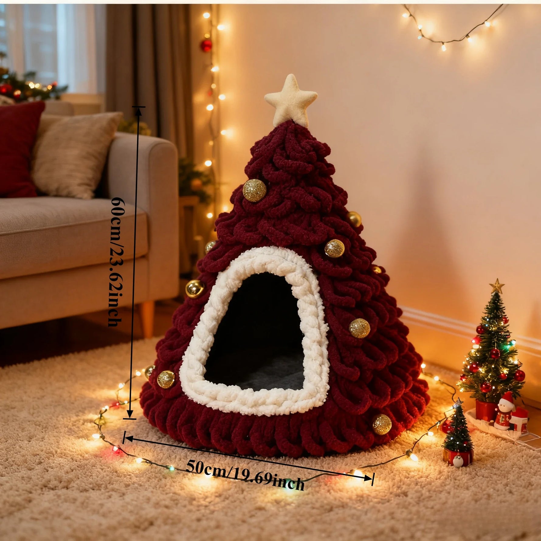 Winter Christmas Tree Cat Nest Handmade /Finished Cat Bed /Winter Warmth Semi Enclosed Dog Nest Felt Cone Pet House 크리스마스 고양이 굴