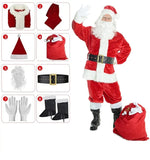 Santa Claus Costume Christmas Complete Dress-Up Outfit For Adult Santa Suit With Hat Men Cosplay Costumes 7PCS