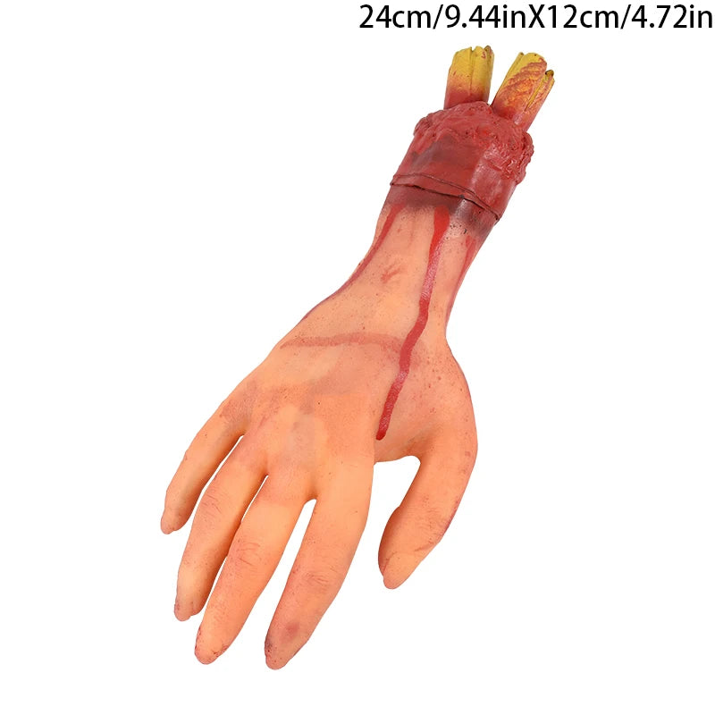 2024 Halloween Fake Human Arm Plastic Hands Foot Bloody Dead Body Parts Outdoor Haunted House Scary Props Halloween Decorations